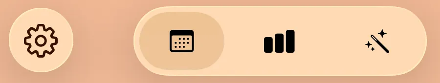 The toolbar at the top of Poopaya: a gear button on the left, then three icons for History, Charts and Insights.